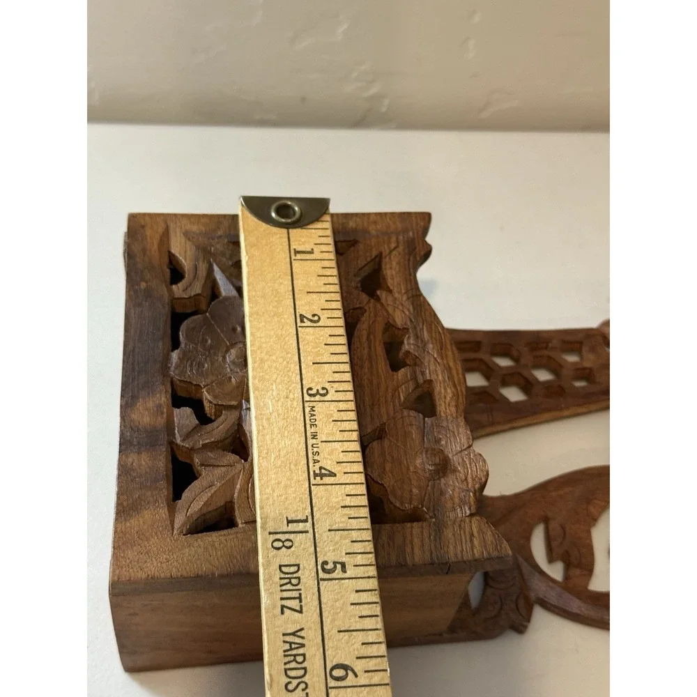 Vintage Carved Wood Wall Pocket Indian Tibetan Floral Key Box Mail‎ Holder